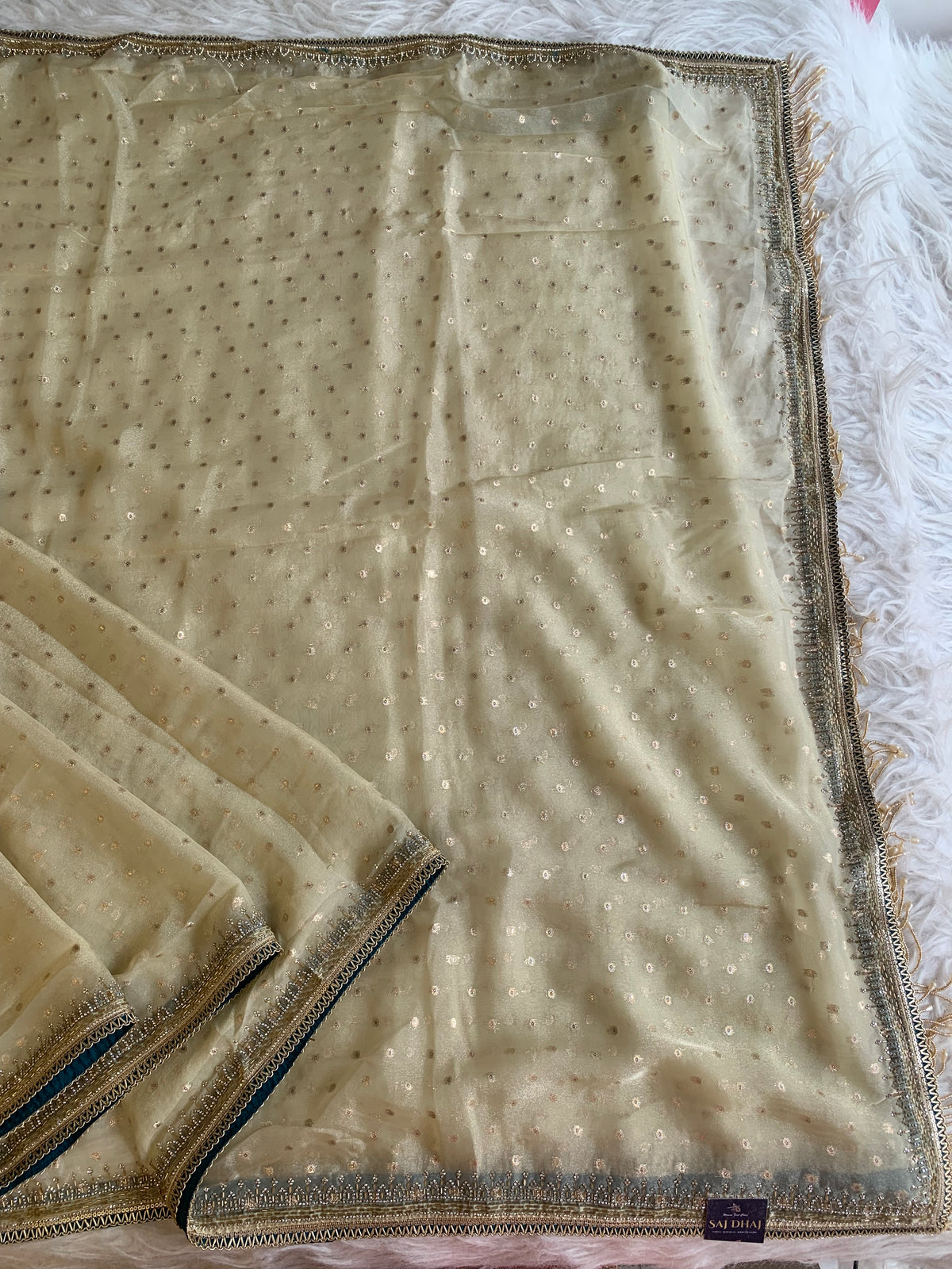 Tissue Organza Saree with Designer Tassel Pallu & Contrast Blouse 5940 04