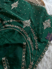 Emerald Green Habutai Silk Saree with Zardosi 5941 21