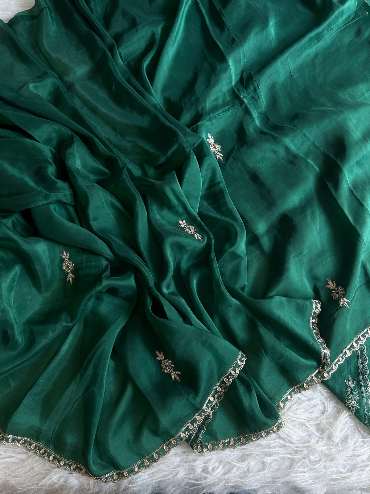 Emerald Green Habutai Silk Saree with Zardosi 5941 21
