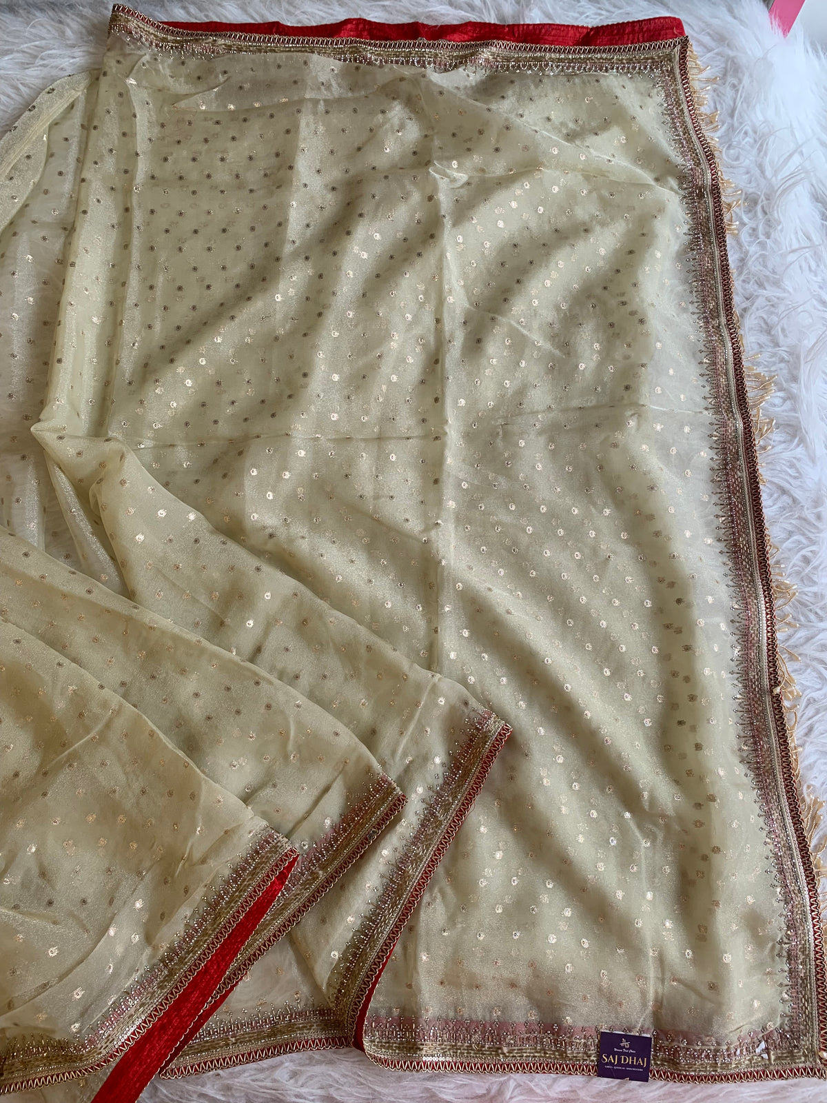 Tissue Organza Saree with Designer Tassel Pallu & Contrast Blouse 5940 04