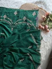 Emerald Green Habutai Silk Saree with Zardosi 5941 21