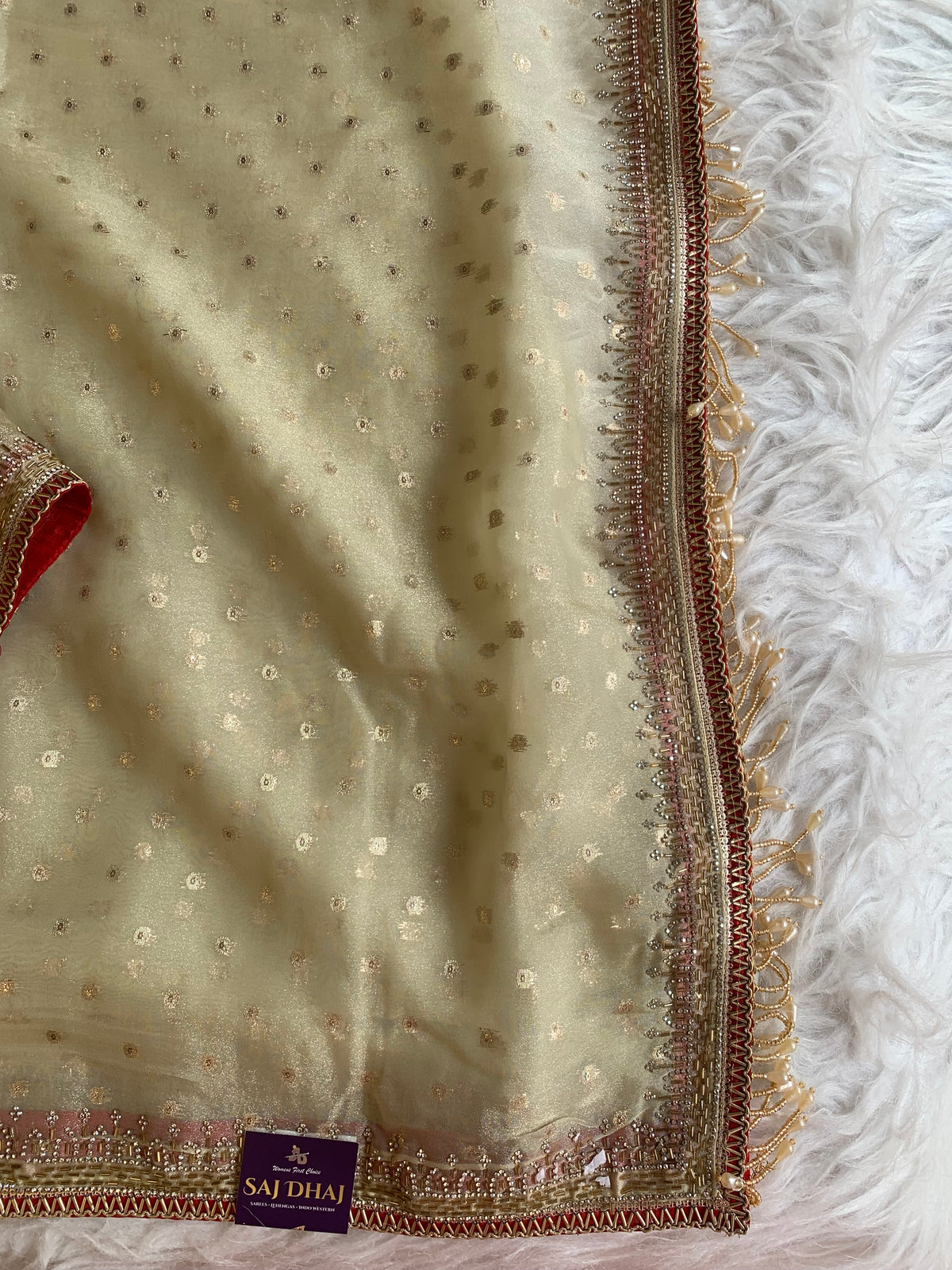 Tissue Organza Saree with Designer Tassel Pallu & Contrast Blouse 5940 04