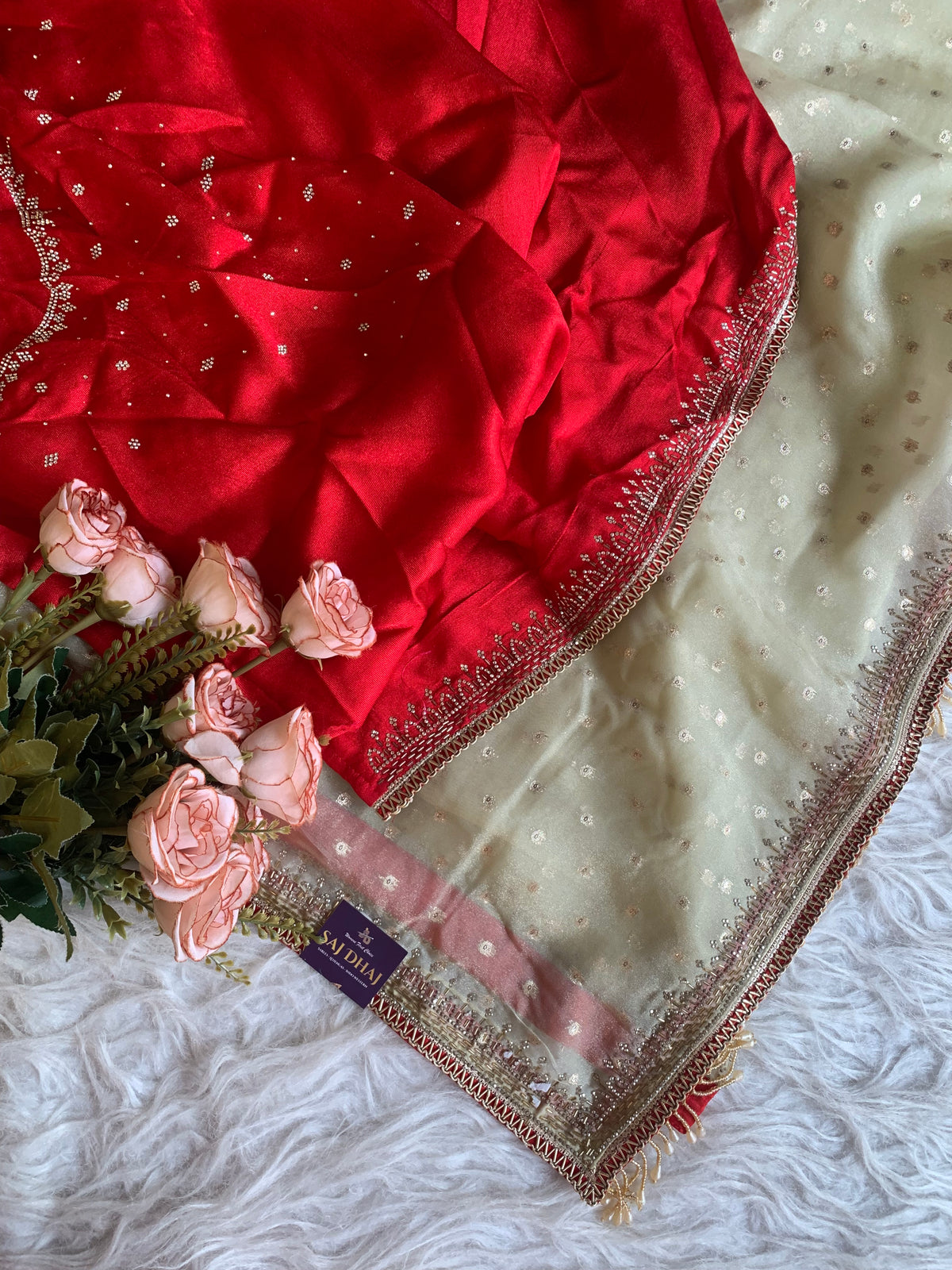 Tissue Organza Saree with Designer Tassel Pallu & Contrast Blouse 5940 04