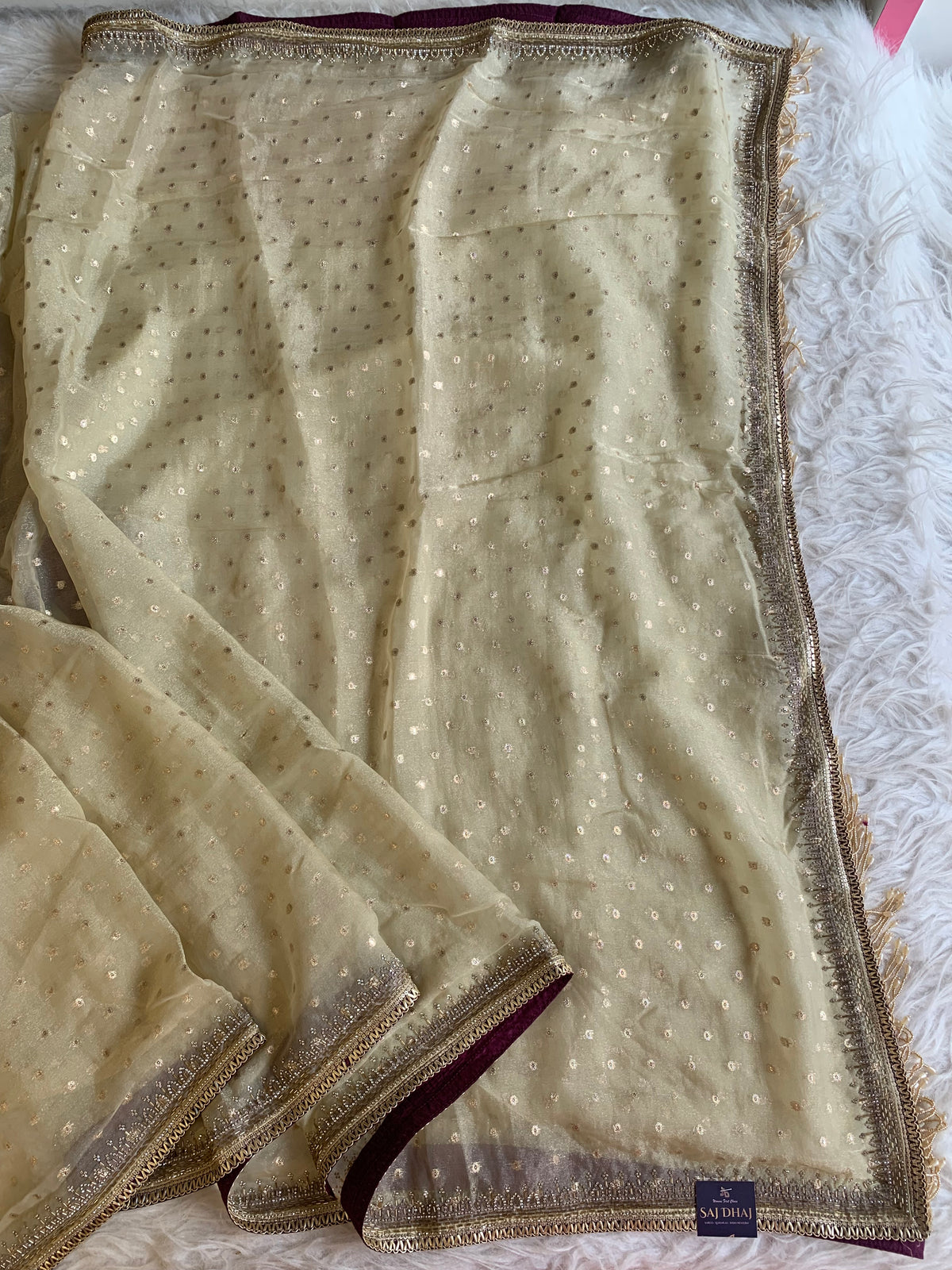 Tissue Organza Saree with Designer Tassel Pallu & Contrast Blouse 5940 04