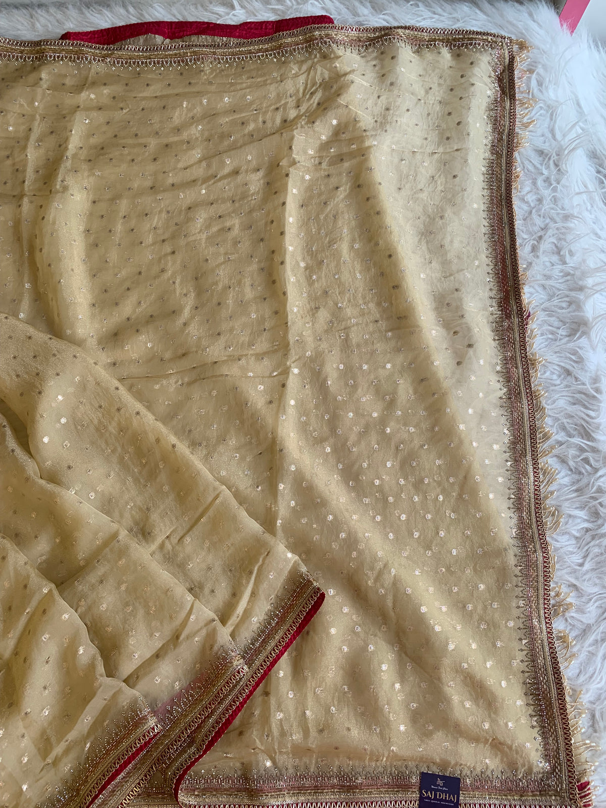 Tissue Organza Saree with Designer Tassel Pallu & Contrast Blouse 5940 04