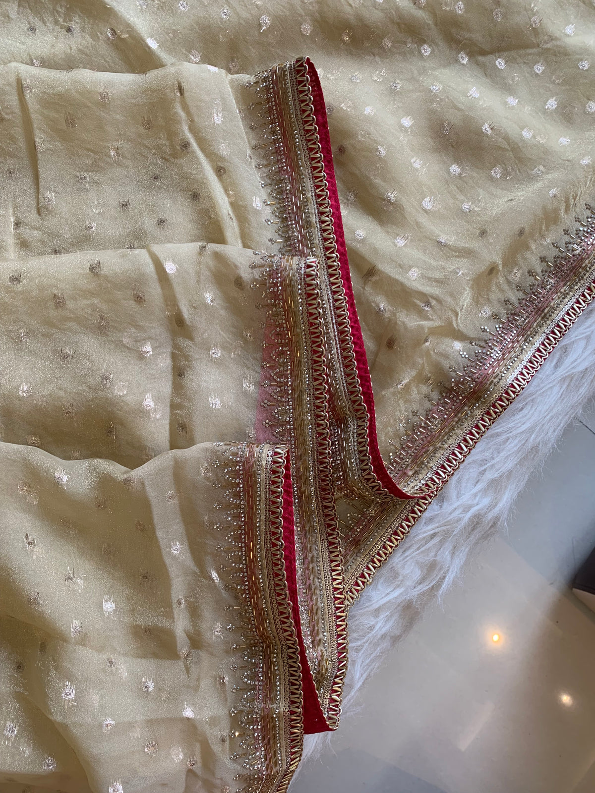 Tissue Organza Saree with Designer Tassel Pallu & Contrast Blouse 5940 04