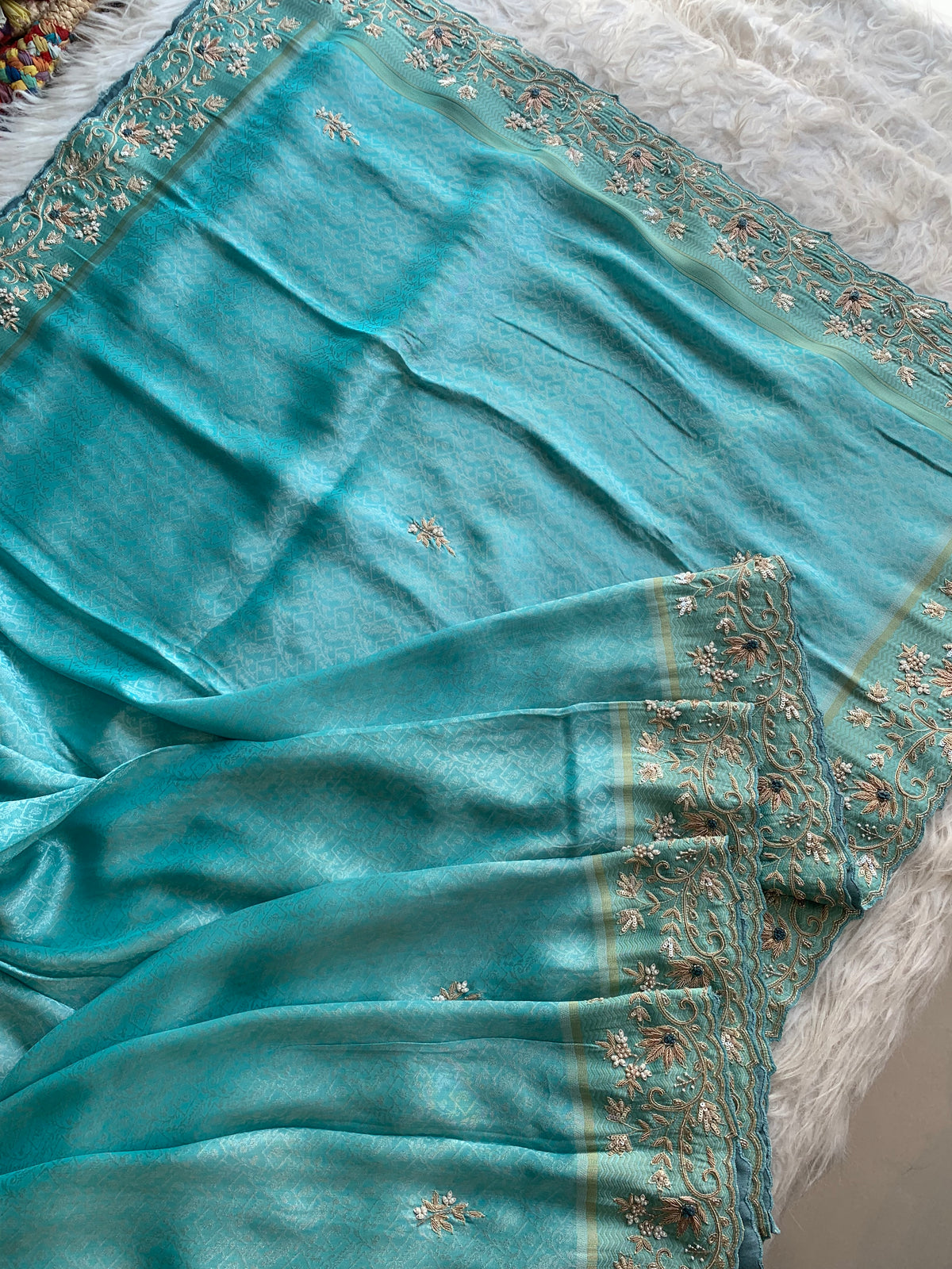 Ice Blue Kanchipuram Saree with Zardosi & Cutdana Work 5880 01