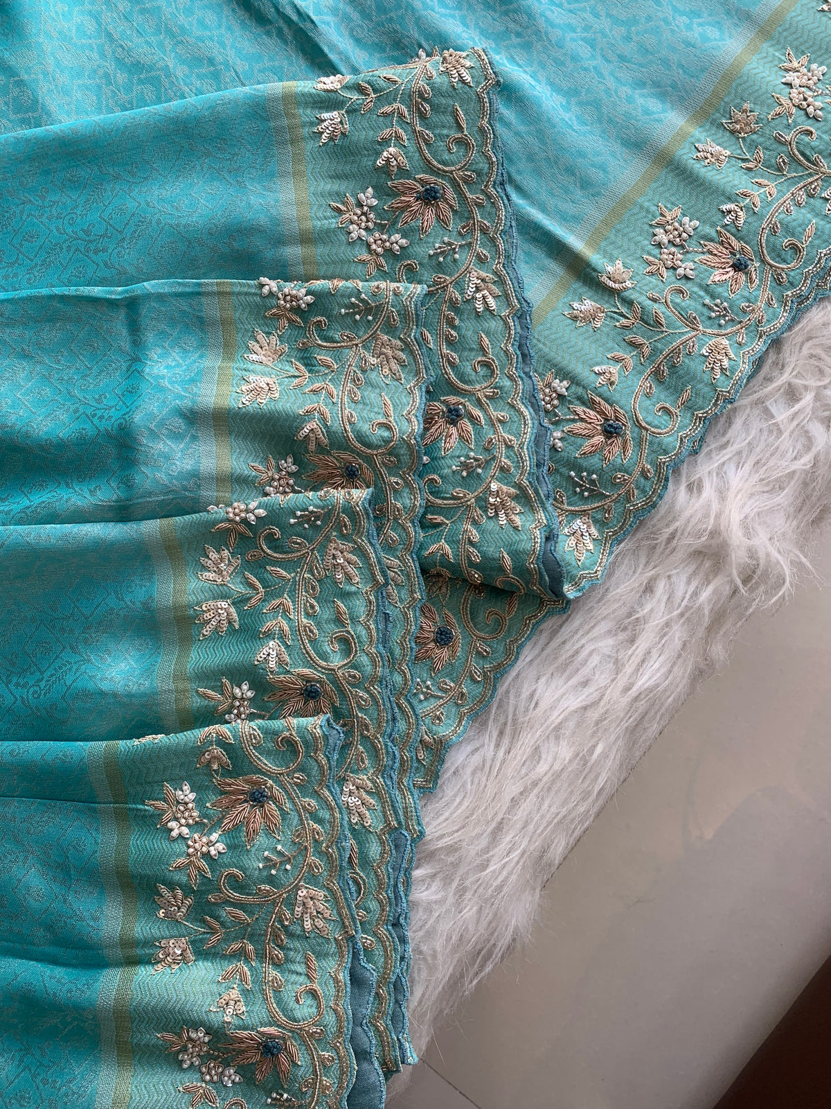 Ice Blue Kanchipuram Saree with Zardosi & Cutdana Work 5880 01
