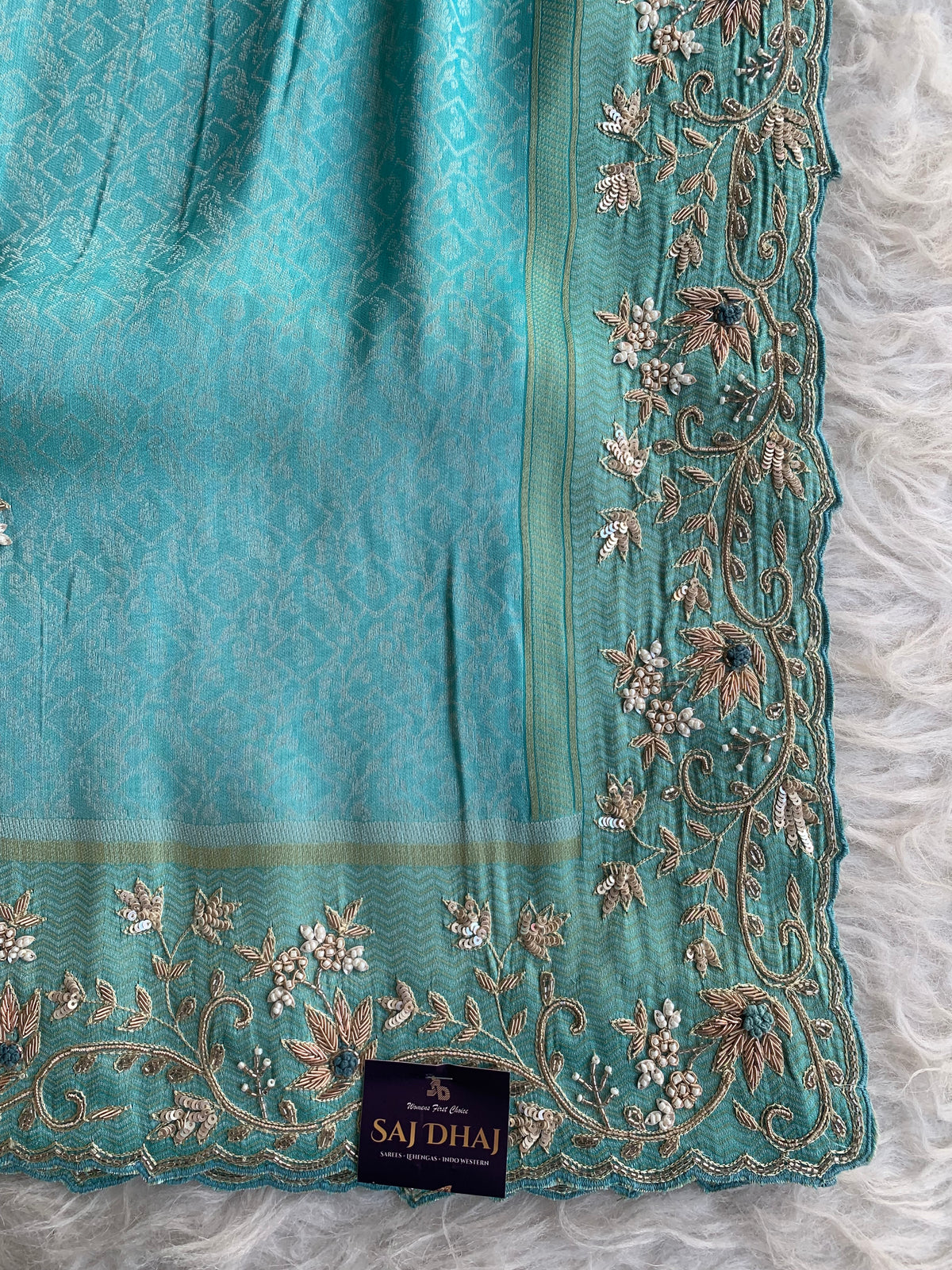 Ice Blue Kanchipuram Saree with Zardosi & Cutdana Work 5880 01