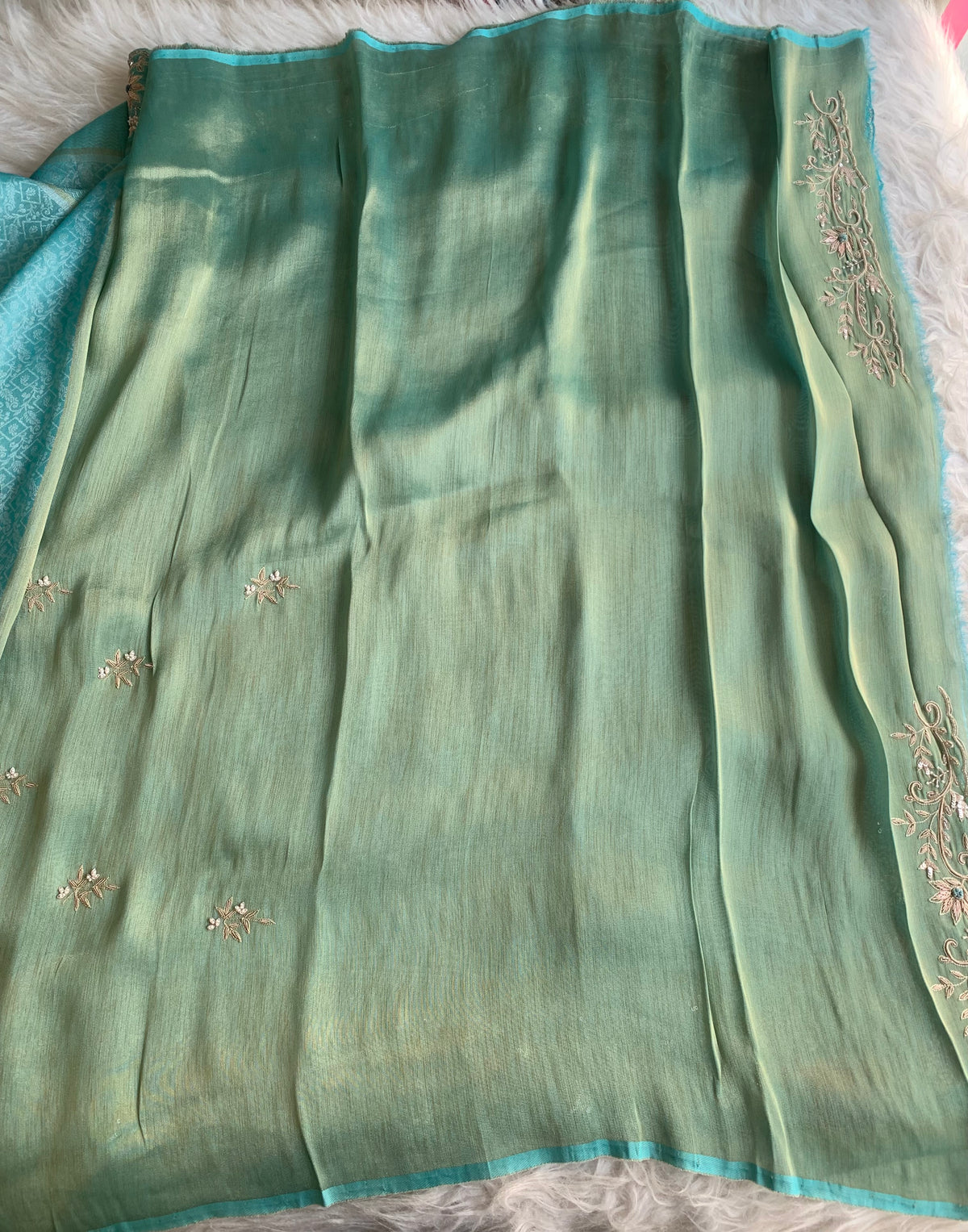 Ice Blue Kanchipuram Saree with Zardosi & Cutdana Work 5880 01