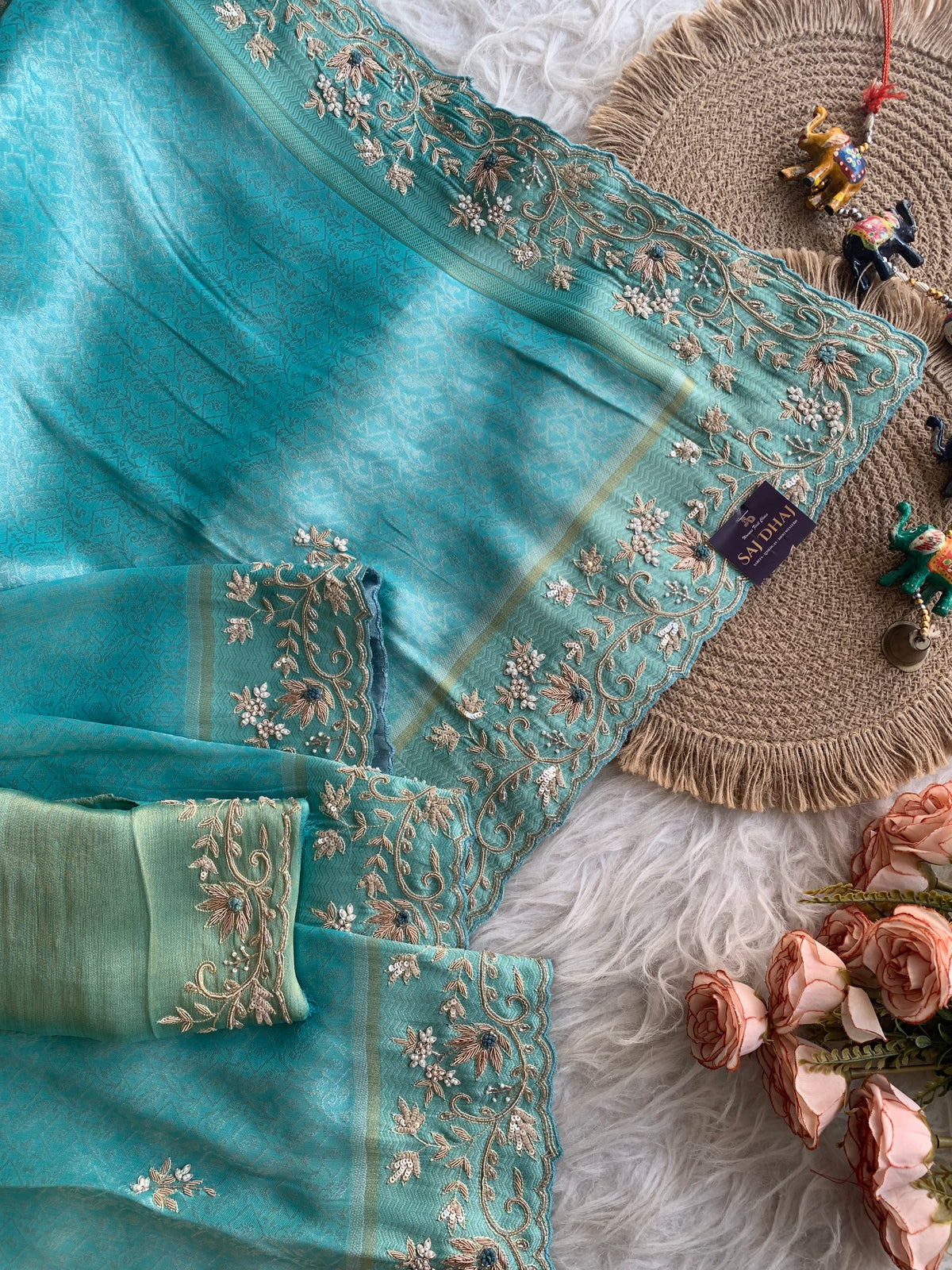 Ice Blue Kanchipuram Saree with Zardosi & Cutdana Work 5880 01
