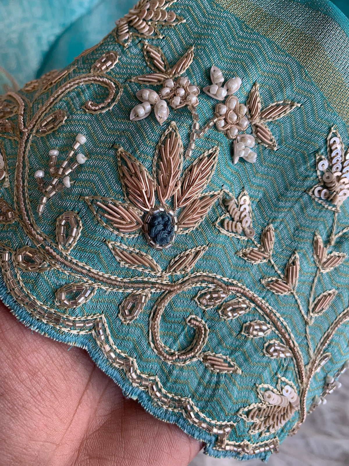 Ice Blue Kanchipuram Saree with Zardosi & Cutdana Work 5880 01
