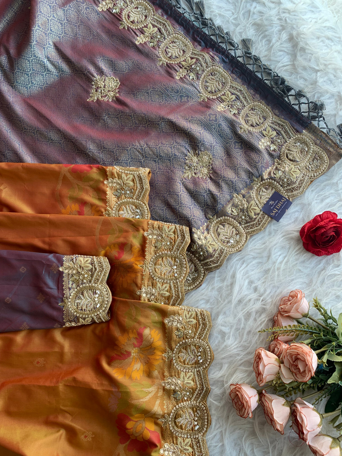 Shaded Kanchipuram Saree with Heavy Zardosi & Cutdana Work 5901 17