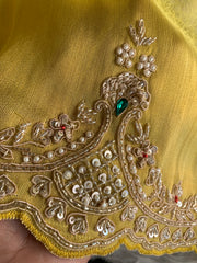 Yellow Kanchipuram Silk Saree with Zardosi, Jewel & Cutdana Work 5894 07