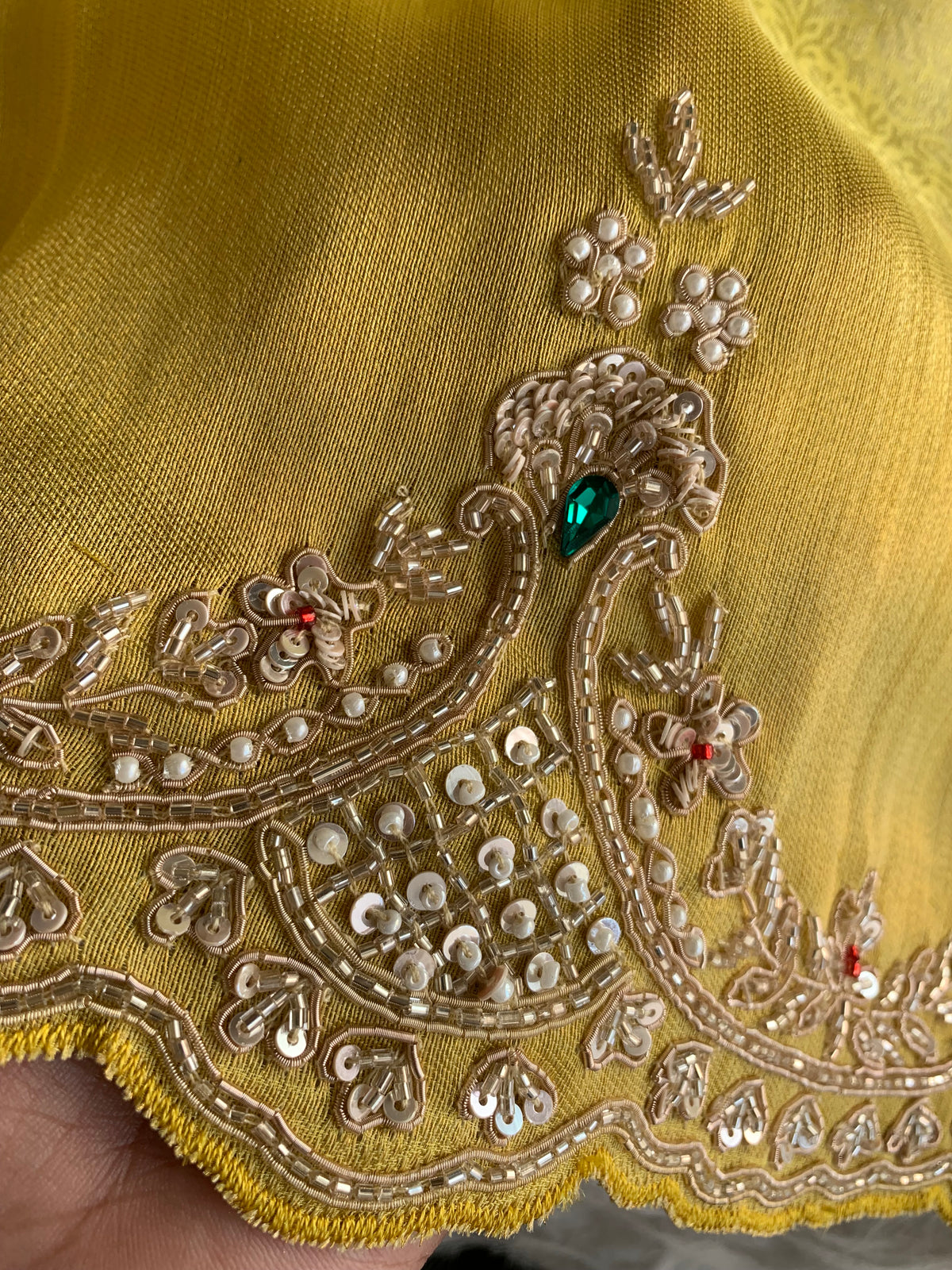 Yellow Kanchipuram Silk Saree with Zardosi, Jewel & Cutdana Work 5894 07