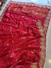 Red Banarasi Patola Saree with Gota, Zardosi, Bead & Mirror Work 5953 03