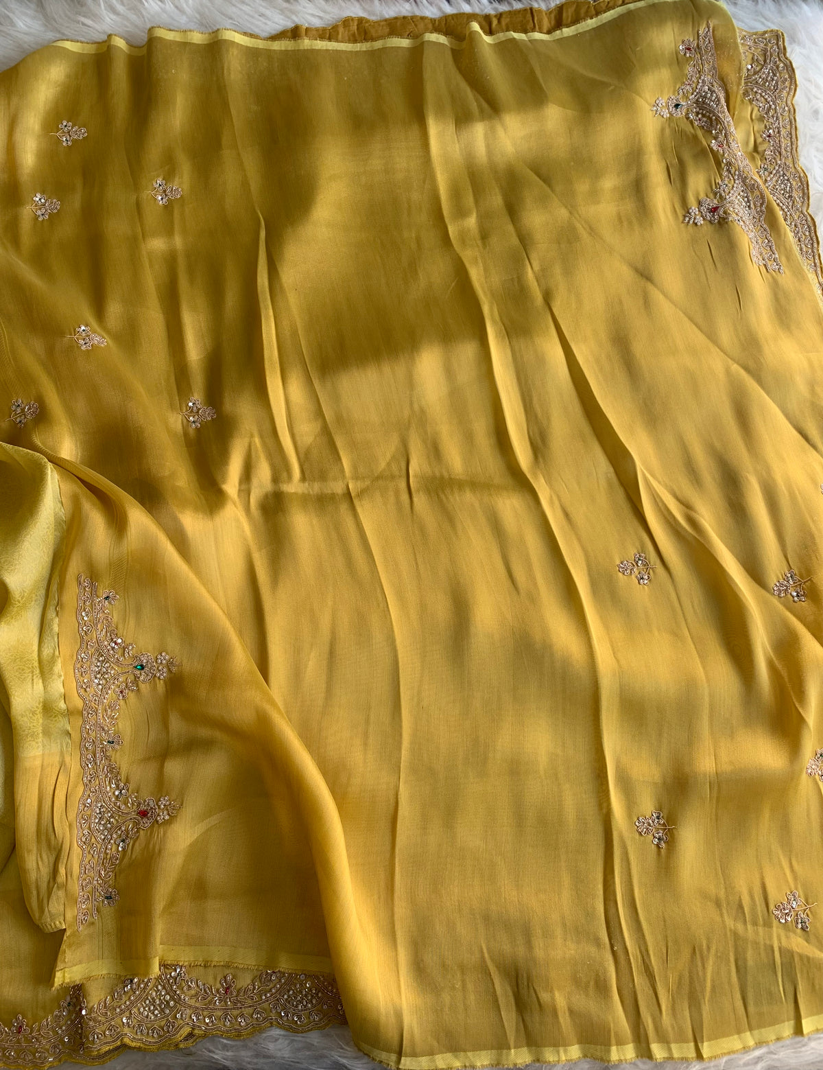 Yellow Kanchipuram Silk Saree with Zardosi, Jewel & Cutdana Work 5894 07