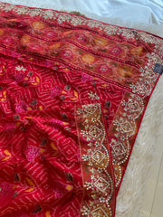 Red Banarasi Patola Saree with Gota, Zardosi, Bead & Mirror Work 5953 03