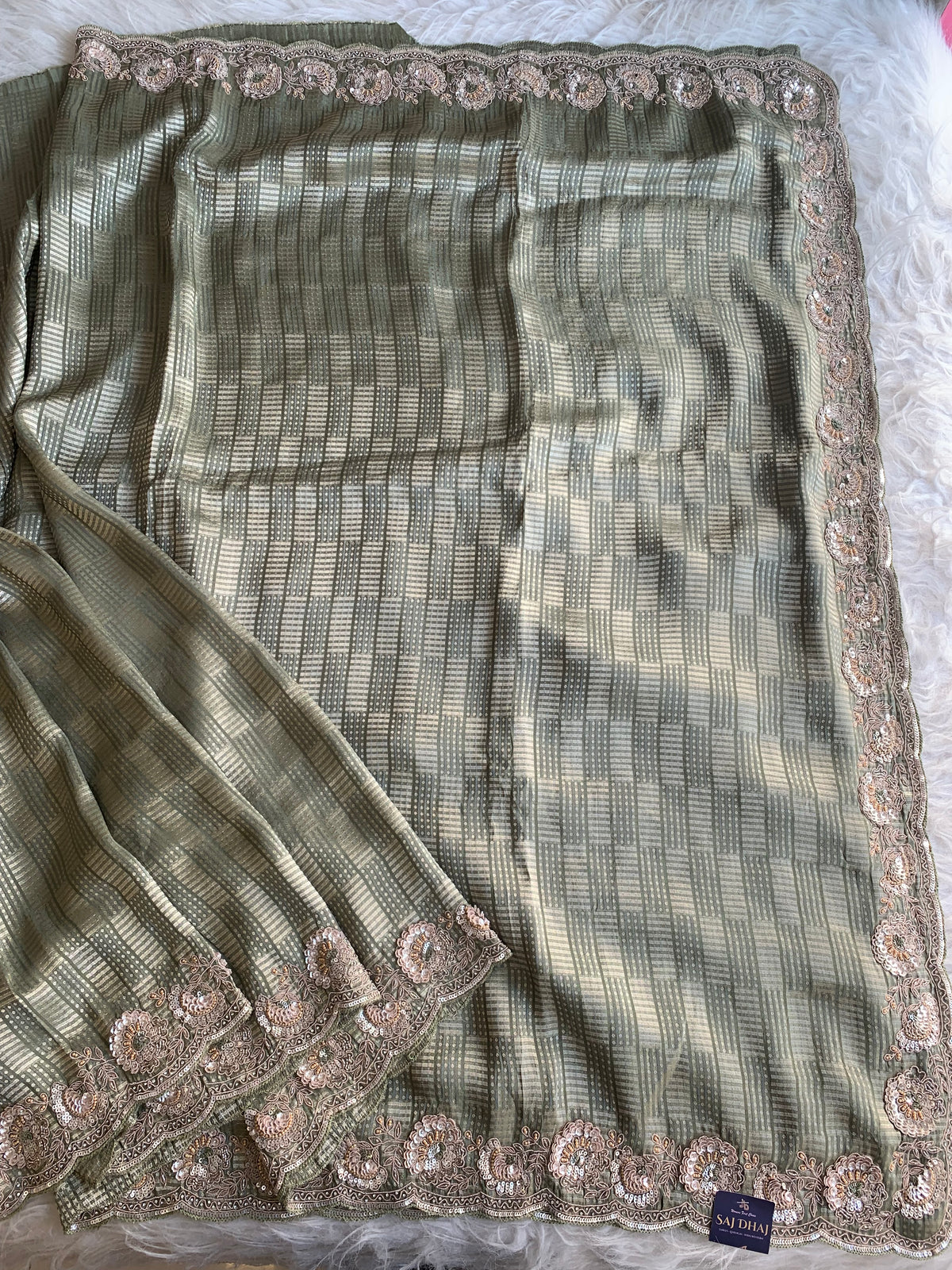 Green Kanchipuram Silk Saree with Zardosi & Cutdana Work 5901 07