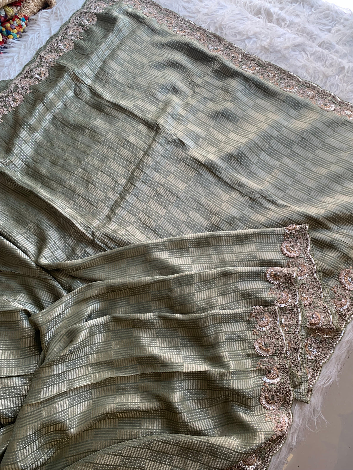 Green Kanchipuram Silk Saree with Zardosi & Cutdana Work 5901 07