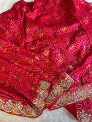 Red Banarasi Patola Saree with Gota, Zardosi, Bead & Mirror Work 5953 03