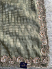 Green Kanchipuram Silk Saree with Zardosi & Cutdana Work 5901 07