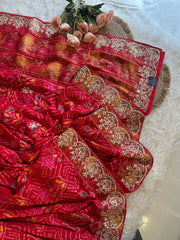 Red Banarasi Patola Saree with Gota, Zardosi, Bead & Mirror Work 5953 03