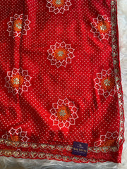 Bandhej Print Russian Silk Saree with Gota Patti & Zardozi 5891 01