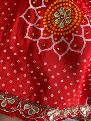 Bandhej Print Russian Silk Saree with Gota Patti & Zardozi 5891 01