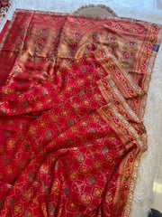 Red Banarasi Patola Saree with Aari, Sequin & Mirror Work 5953 04
