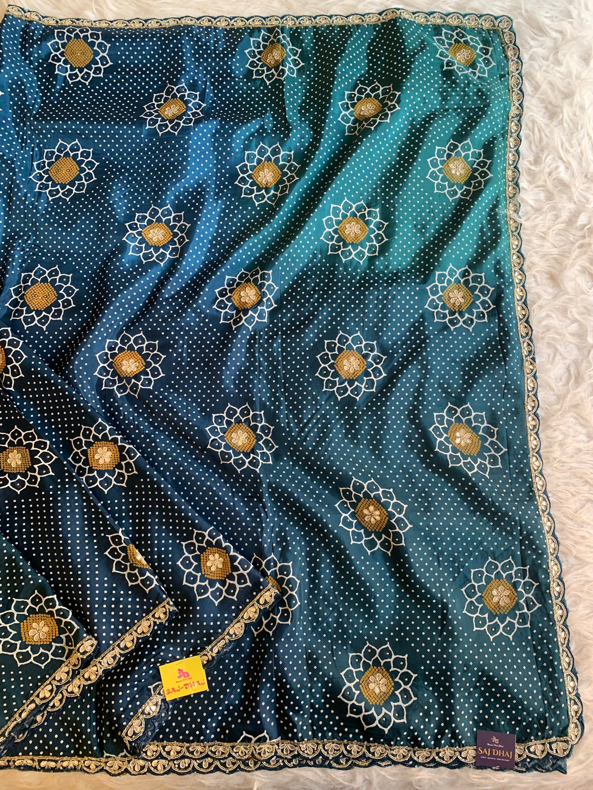 Bandhej Print Russian Silk Saree with Gota Patti & Zardozi 5891 01