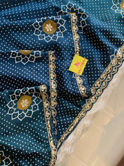 Bandhej Print Russian Silk Saree with Gota Patti & Zardozi 5891 01
