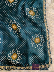 Bandhej Print Russian Silk Saree with Gota Patti & Zardozi 5891 01