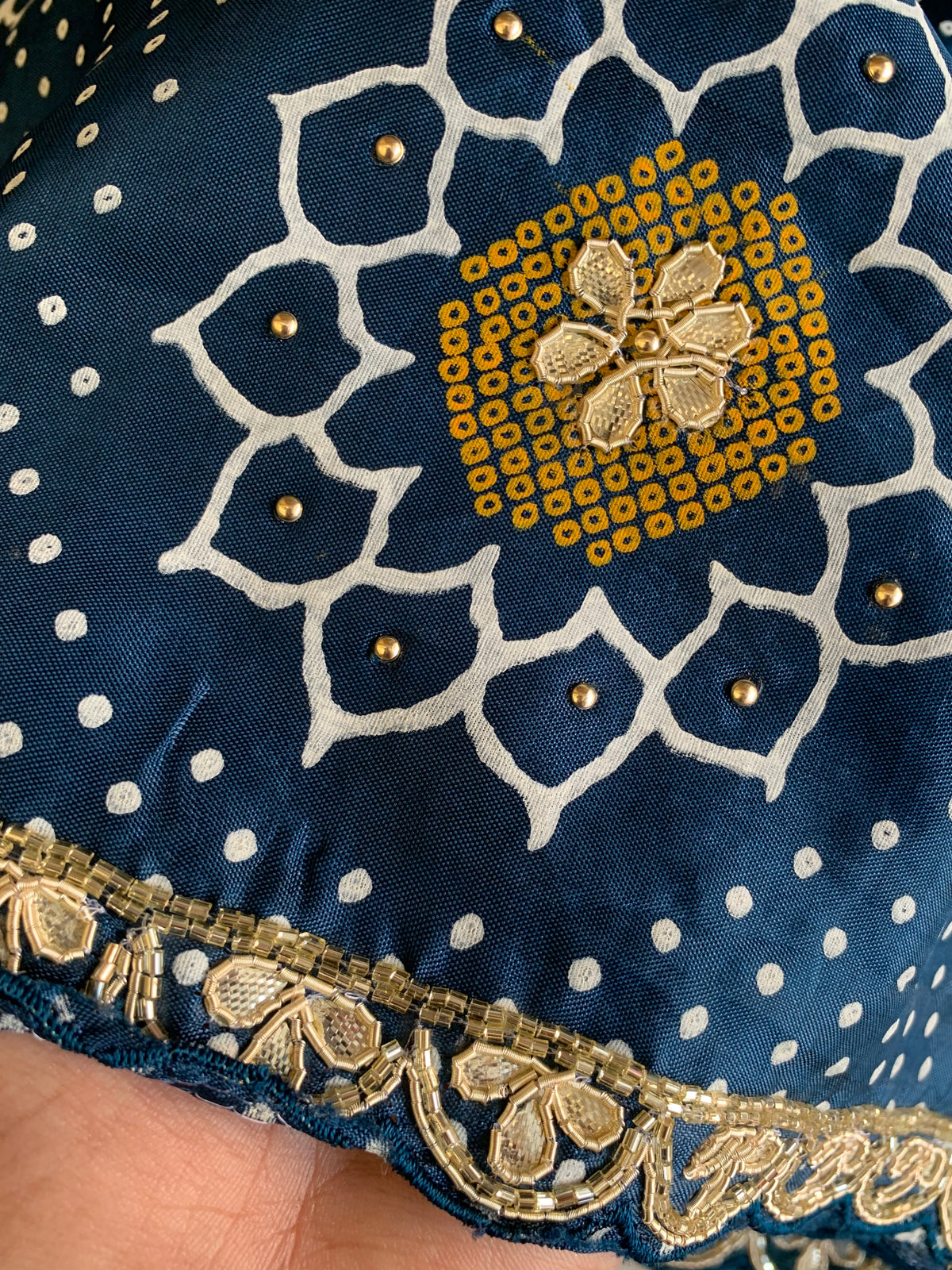 Bandhej Print Russian Silk Saree with Gota Patti & Zardozi 5891 01