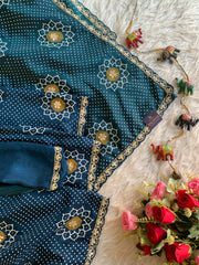 Bandhej Print Russian Silk Saree with Gota Patti & Zardozi 5891 01