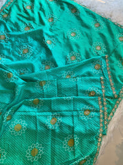 Bandhej Print Russian Silk Saree with Gota Patti & Zardozi 5891 01