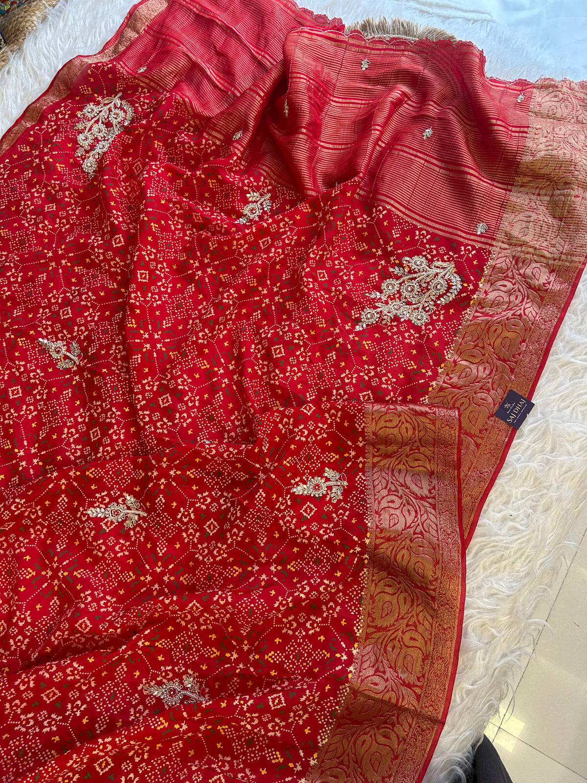 Red Banarasi Patola Saree with Gota 5953 01