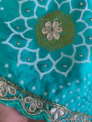 Bandhej Print Russian Silk Saree with Gota Patti & Zardozi 5891 01