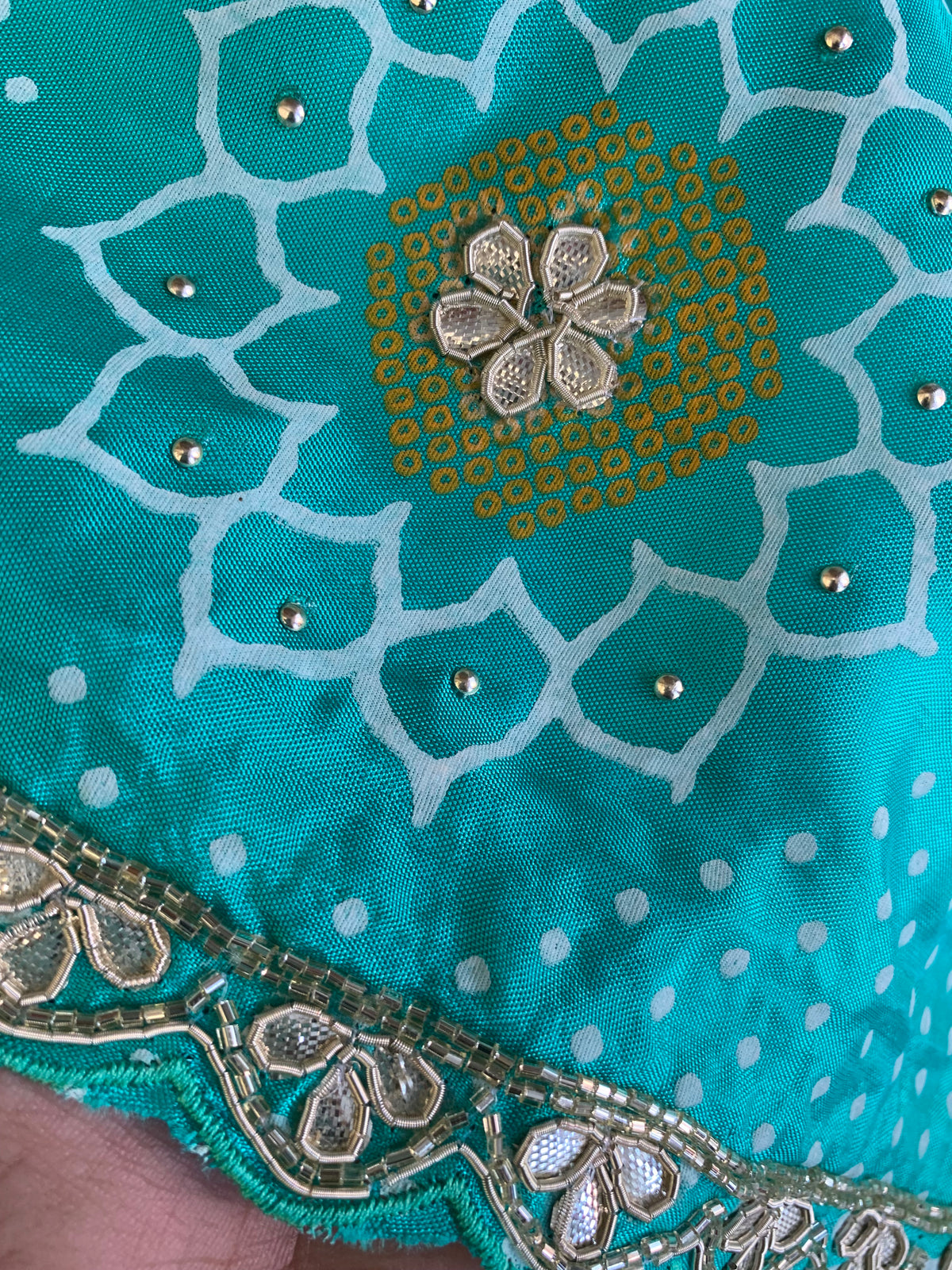 Bandhej Print Russian Silk Saree with Gota Patti & Zardozi 5891 01