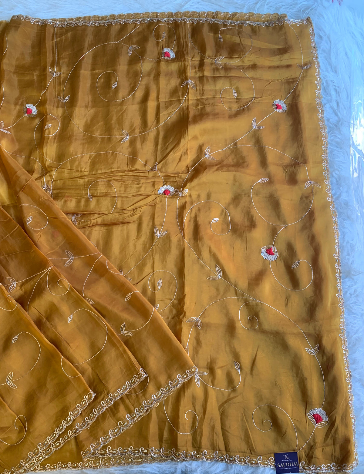 Habutai Silk Saree with Aari, Sequin & Thread Work 5902 01