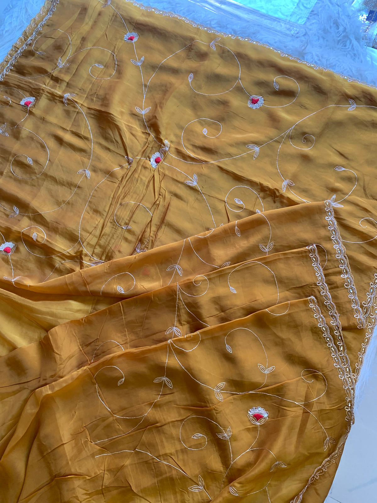 Habutai Silk Saree with Aari, Sequin & Thread Work 5902 01