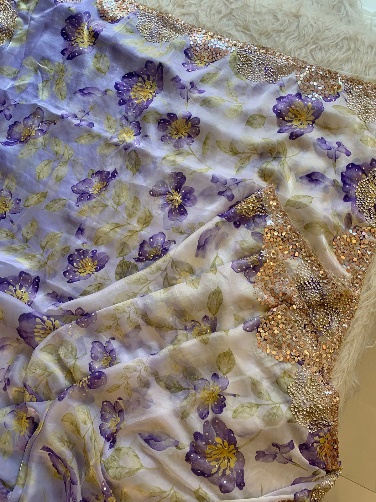 Silk Organza Saree with Floral Print & Cutdana Work 5902 07