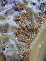 Silk Organza Saree with Floral Print & Cutdana Work 5902 07