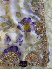 Silk Organza Saree with Floral Print & Cutdana Work 5902 07