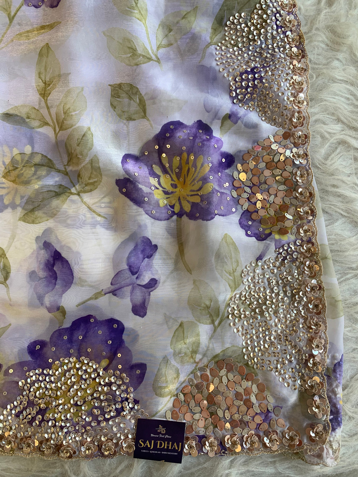Silk Organza Saree with Floral Print & Cutdana Work 5902 07