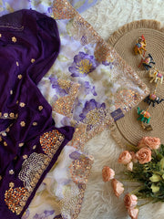 Silk Organza Saree with Floral Print & Cutdana Work 5902 07