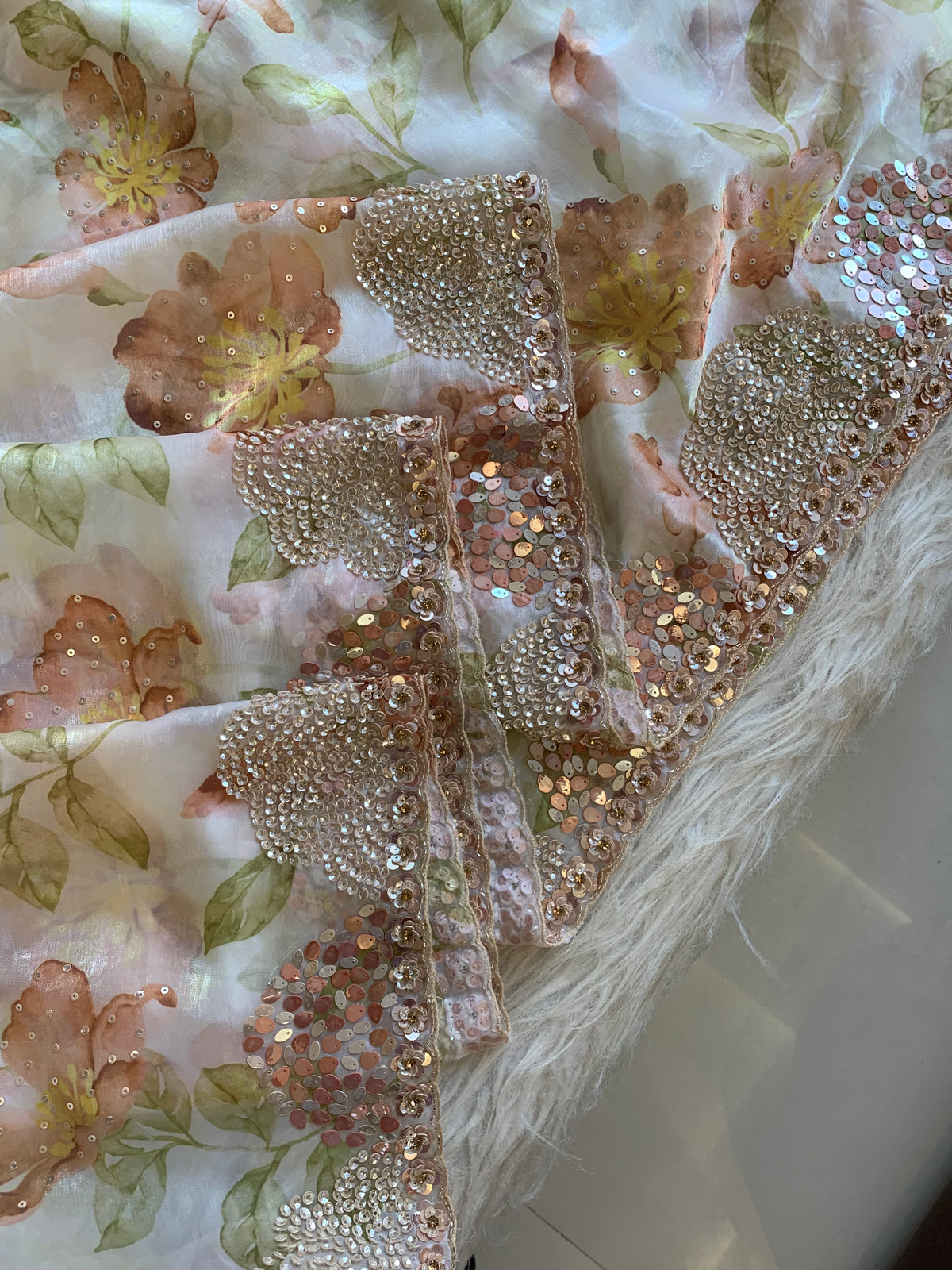 Silk Organza Saree with Floral Print & Cutdana Work 5902 07