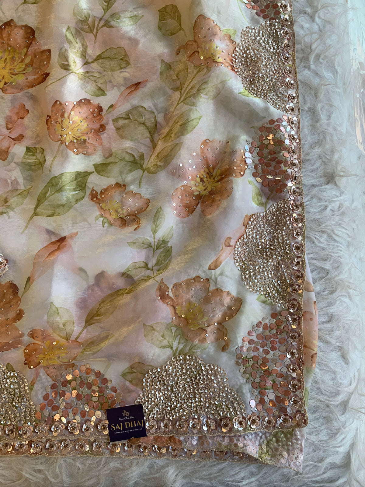 Silk Organza Saree with Floral Print & Cutdana Work 5902 07