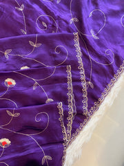 Habutai Silk Saree with Aari, Sequin & Thread Work 5902 01