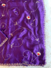 Habutai Silk Saree with Aari, Sequin & Thread Work 5902 01